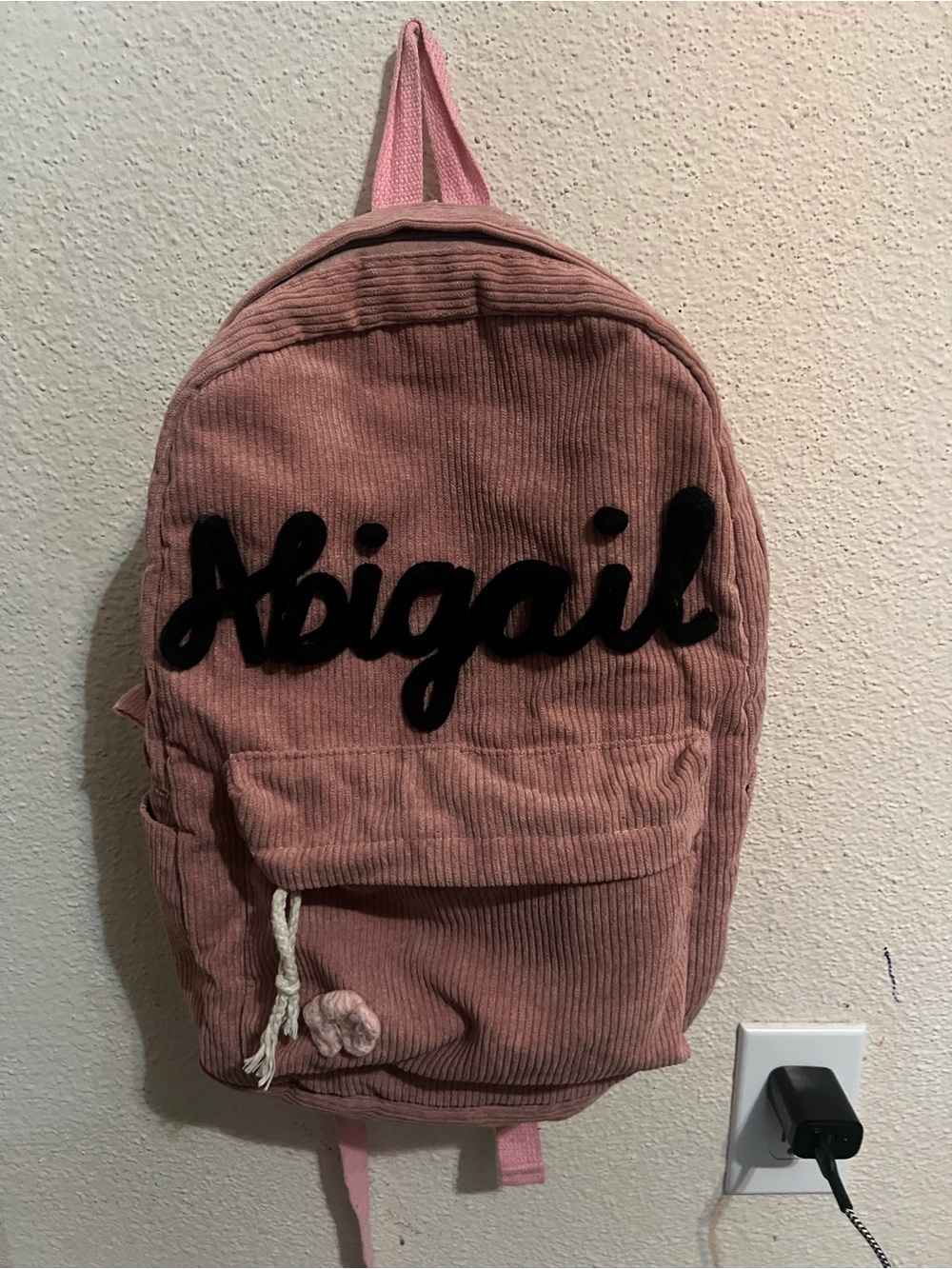 Personalized Pink Corduroy Backpack with 'Abigail' Script